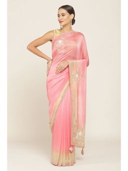 Soch - Women Pink Organza Embroidered Saree with Unstitched Blouse