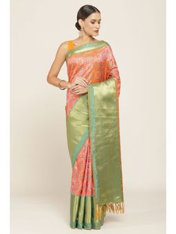 Soch - Women Orange Silk Printed Saree with Unstitched Blouse