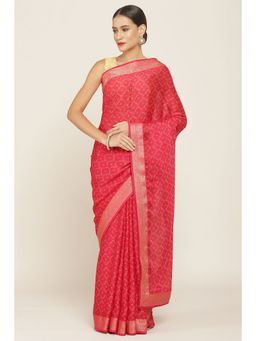 Soch - Women Red Georgette Printed Saree with Unstitched Blouse