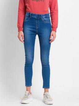Spykar - Mid Blue Lycra Super Skinny Ankle Length Jeans For Women (alexa)