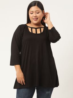 theRebelinme - Plus Size Women Black Solid Color Solid Regular Top