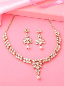 Estele - Gold Plated Beautiful Kundan Necklace Set with Pearl Drop for Women