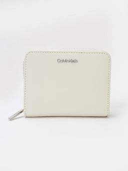 Calvin Klein - Solid Off White Polyester Zip-Around Wallet