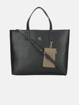 Tommy Hilfiger - Solid Black Polyurethane Tote Bag