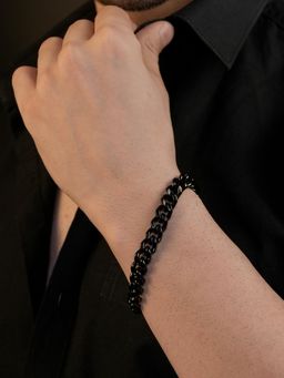 AANURA - Men Black Anti Tarnish Waterproof Curb Bracelet