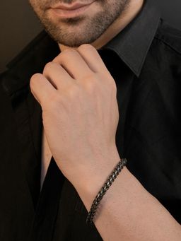 AANURA - Men Black Plated Anti Tarnish Waterproof Barrel Bracelet