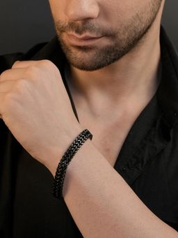 AANURA - Men Black Plated Anti Tarnish Waterproof Chain Bracelet