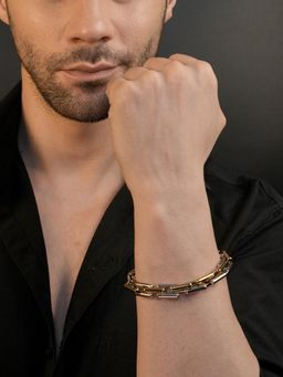 AANURA - Men 18K Gold Plated Anti Tarnish Waterproof Rectangular Bar Bracelet