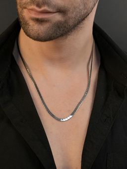 AANURA - Men Rhodium Plated Herringbone Anti-Tarnish Waterproof Chain