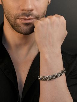 AANURA - Men Rhodium Plating Black-White Stoneanti Tarnish Waterproof Iced Bracelet