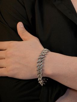 AANURA - Men Rhodium Plating White Stone Anti Tarnish Waterproof Bolt Bracelet