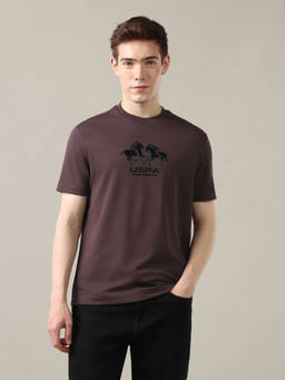 U.S. Polo Assn. Denim Co. - Men Brown Brand Embossed Slim Fit T-shirt