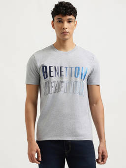 United Colors of Benetton - Men Grey Regular Fit Crew Neck Typography T-shirt