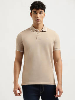 United Colors of Benetton - Men Beige Regular Fit Polo Neck Solid T-shirt