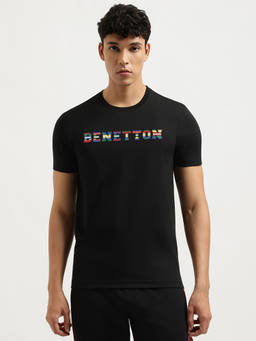 United Colors of Benetton - Men Black Regular Fit Crew Neck Typography T-shirt