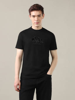 U.S. Polo Assn. Denim Co. - Men Black Graphic Brand Embossed Slim Fit T-shirt