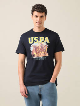 U.S. Polo Assn. Denim Co. - Men Navy Blue Graphic Brand Printed T-shirt