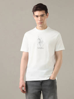U.S. Polo Assn. Denim Co. - Men White Graphic Brand Embossed Regular Fit T-shirt