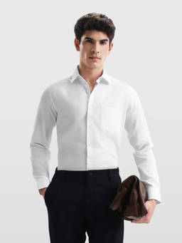 Arrow - Men White Manhattan Slim Fit Textured Dobby Shirt