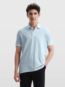 Arrow - Men Blue Self Design Regular Fit Polo T-shirt