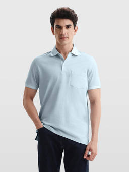 Arrow - Men Blue Self Design Regular Fit Polo T-shirt