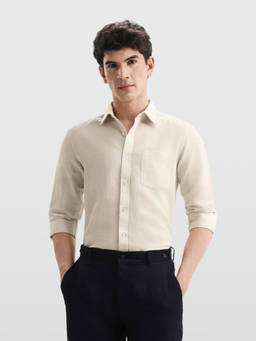 Arrow Sports - Men Cream Solid Chelsea Slim Fit Shirt