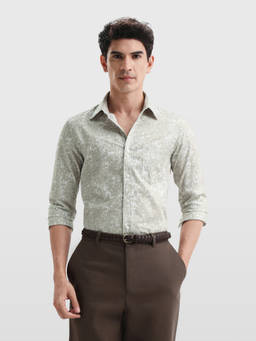 Arrow Sports - Men Sage Green Chelsea Abstract Printed Slim Fit Dobby Shirt