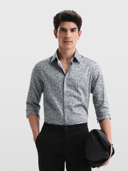 Arrow Sports - Men Grey Floral Printed Chelsea Slim Fit Shirt