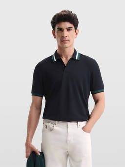Arrow Sports - Men Navy Blue Solid Regular Fit Polo T-shirt