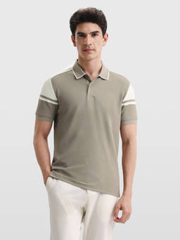 Arrow Sports - Men Beige Colorblock Regular Fit Polo T-shirt