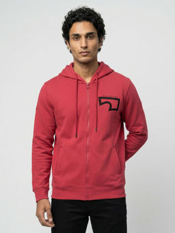 Spykar - Men Red Regular Fit Zipper Hoodie