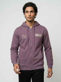 Spykar - Men Purple Regular Fit Zipper Hoodie