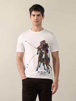U.S. Polo Assn. Denim Co. - Men Off White Graphic Brand Printed Slim Fit T-shirt