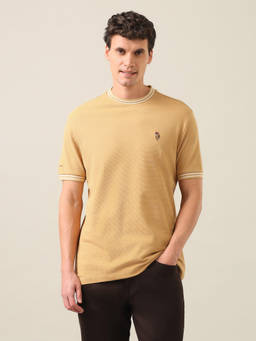 U.S. Polo Assn. Denim Co. - Men Yellow Embroidered Slim Fit T-shirt