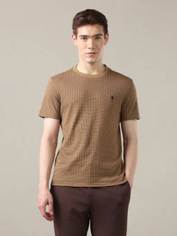 U.S. POLO ASSN. - Men Beige Houndstooth Checks Printed Slim Fit T-shirt