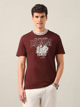 U.S. Polo Assn. Denim Co. - Men Maroon Graphic Brand Printed T-shirt