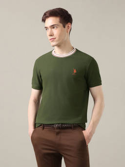 U.S. POLO ASSN. - Men Olive Textured Slim Fit T-shirt