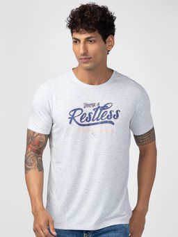 Spykar - Grey Round Neck Half Sleeves Blended T-Shirt For Men
