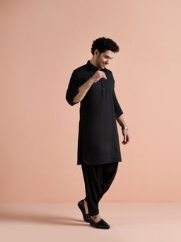 KISAH - Men Black Denim Solid Pathani Kurta