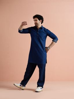 KISAH - Men Blue Denim Solid Pathani Kurta