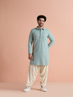 KISAH - Green Viscose Embellished Pathani Kurta and Patiala Set