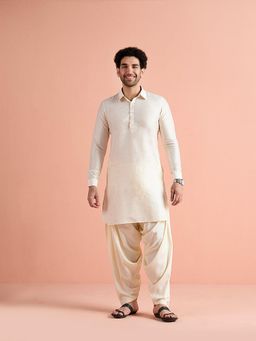 KISAH - White Viscose Embellished Pathani Kurta and Patiala Set