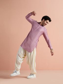 KISAH - Onion Pink Viscose Embellished Pathani Kurta and Patiala Set