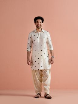 KISAH - White Cotton Embroidered Pathani Kurta and Patiala Set
