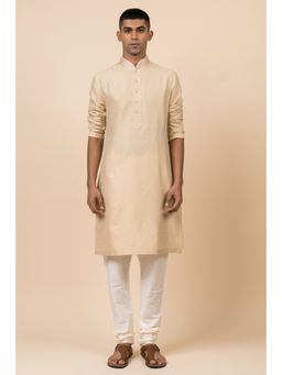 TASVA - Beige Jacquard Kurta and Churidar Set with Fine Aari Embroidery