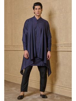 TASVA - Navy Kurta and Aligarhi Set with Drape Panels