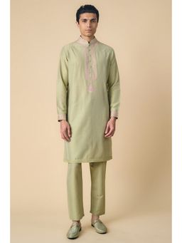 TASVA - Light Green Kurta and Aligarhi Set with Embroidered Collar and Placket