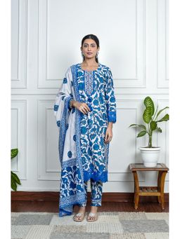House of Surkh - Blue Cotton In A Captivating Kurta with Pant and Dupatta (Set of 3)