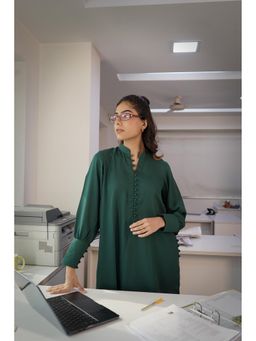 House of Surkh - Bottle Green Italian Blend Kurta with Palazzo (Set of 2)