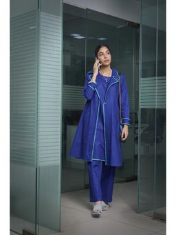House of Surkh - Electric Blue Jacket with Dress and Pant (Set of 3)